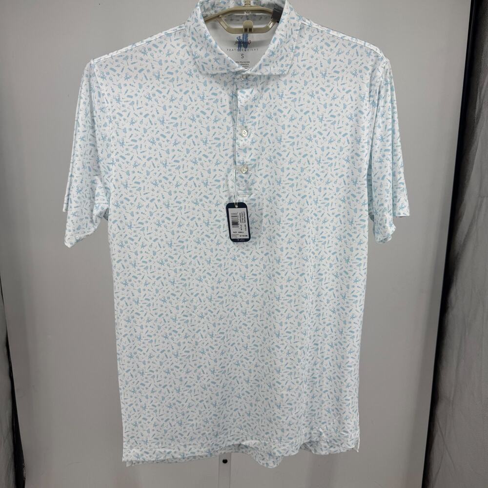 johnnie-O Stag Night Polo Shirt Mens S Permafrost White Featherweight UPF 50 NWT